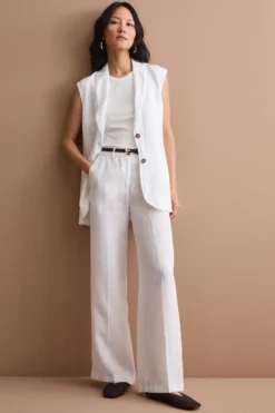 Pantalone Wide Leg in Lino - BIANCO