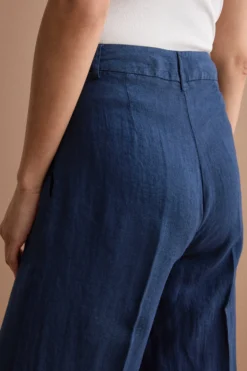 Pantalone Wide Leg in Lino - NAVY