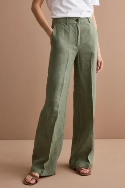 Pantalone Wide Leg in Lino - VERDE MILITARE