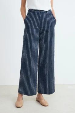 Pantaloni a palazzo gessati - RIGATO BLU/BEIGE