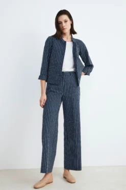 Pantaloni a palazzo gessati - RIGATO BLU/BEIGE