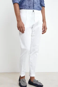 Pantaloni con pinces in cotone - BIANCO