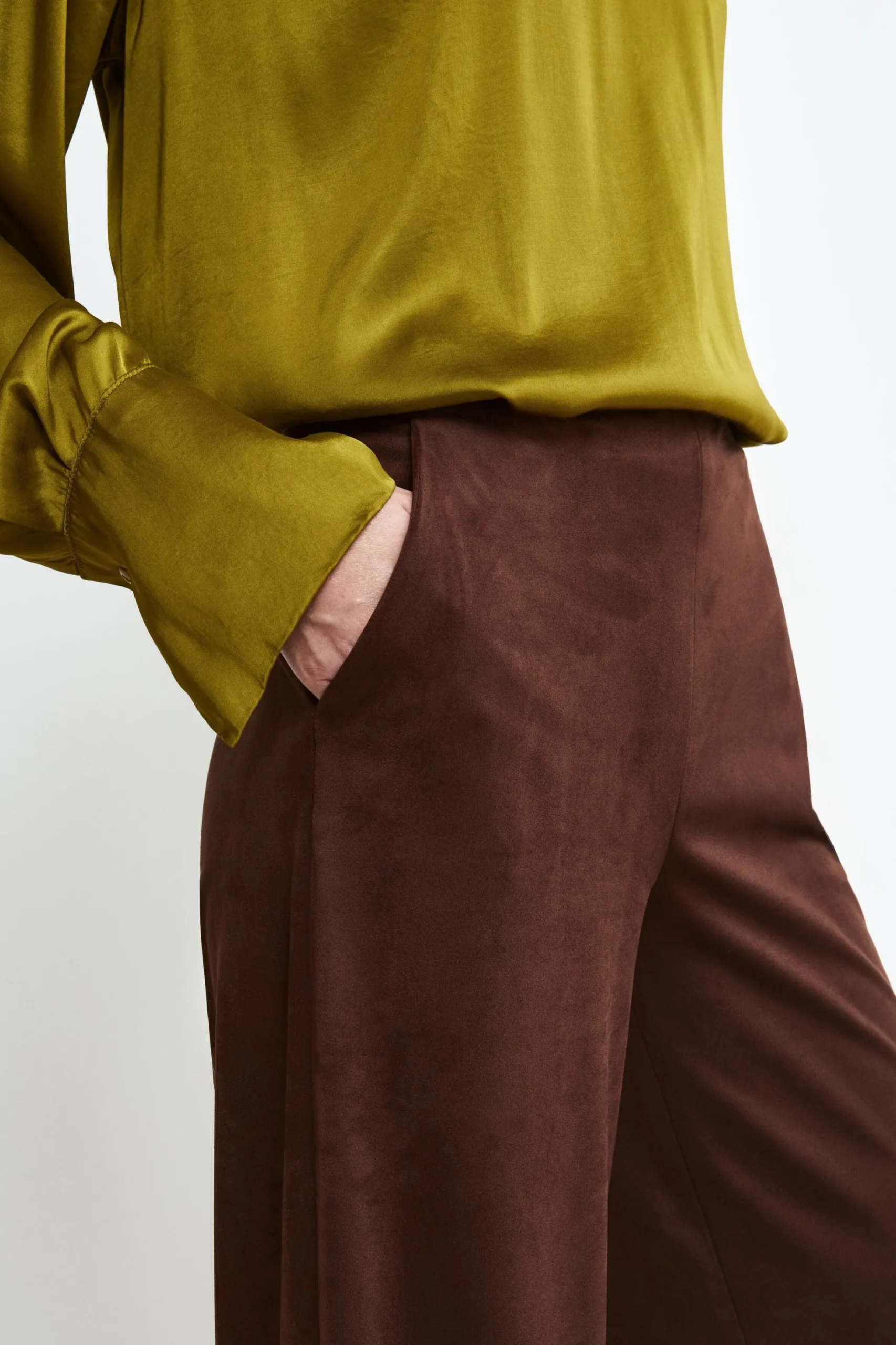 Pantaloni Daino a Palazzo - COGNAC
