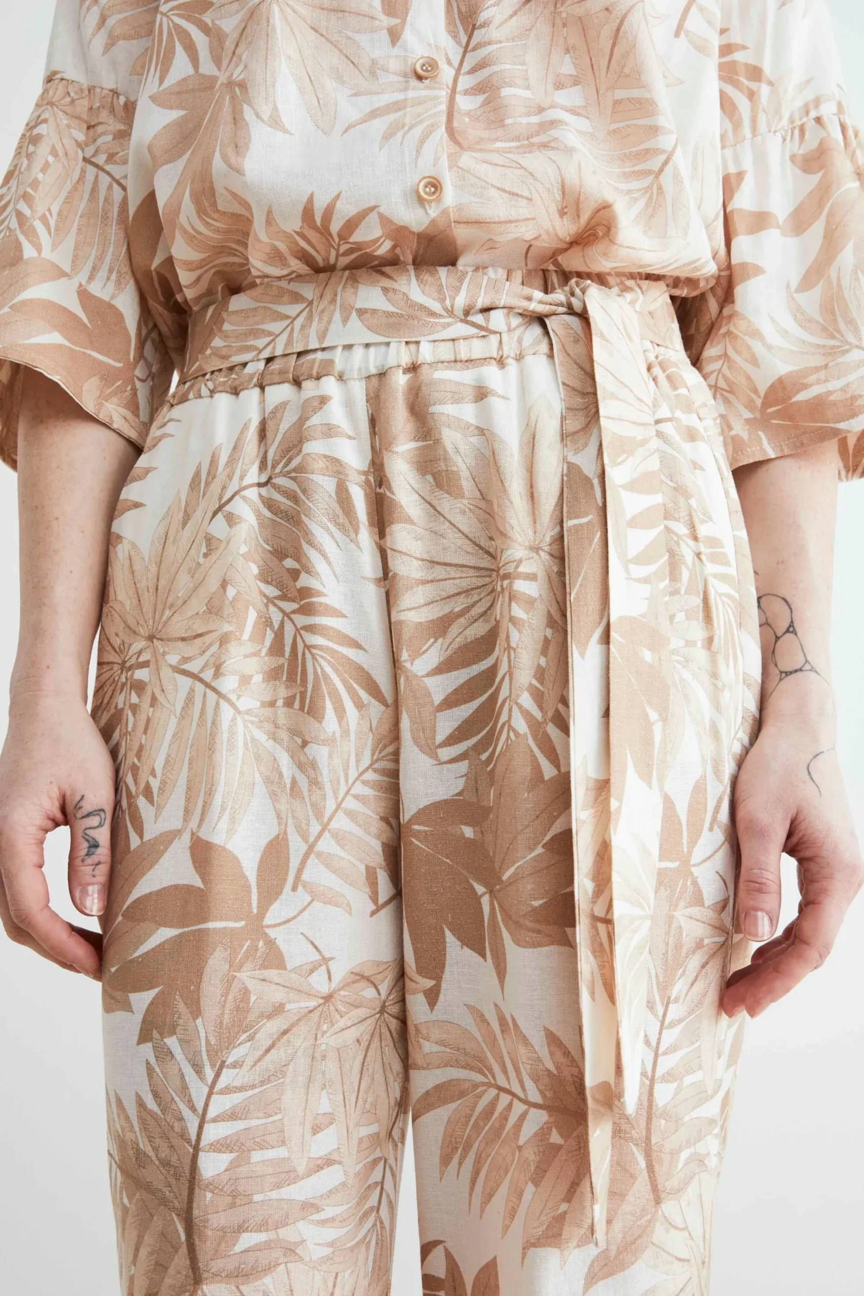 Pantaloni in lino a palazzo - FANT. BEIGE