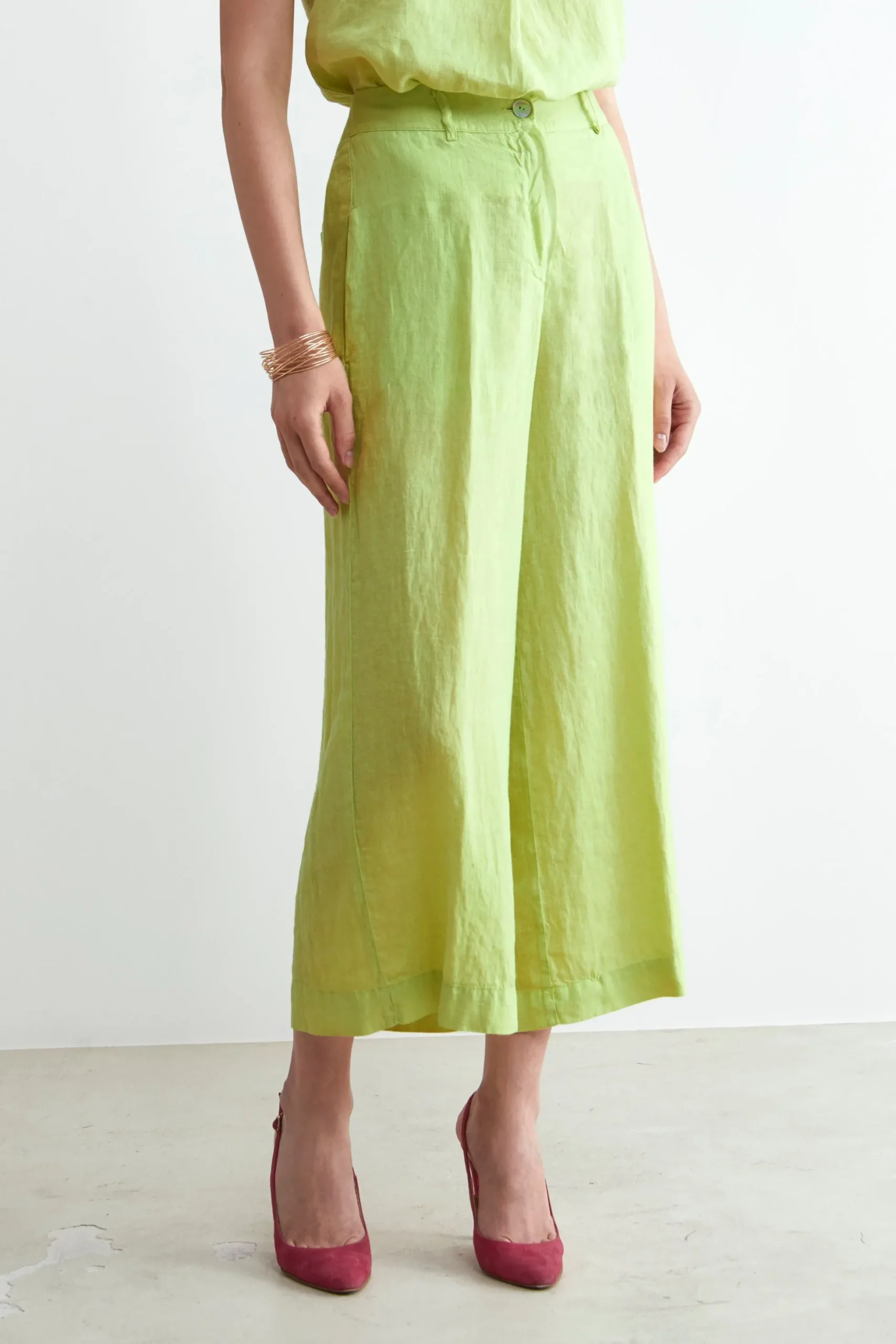 Pantaloni in lino cropped - LIME