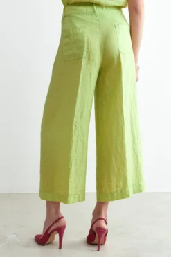 Pantaloni in lino cropped - LIME