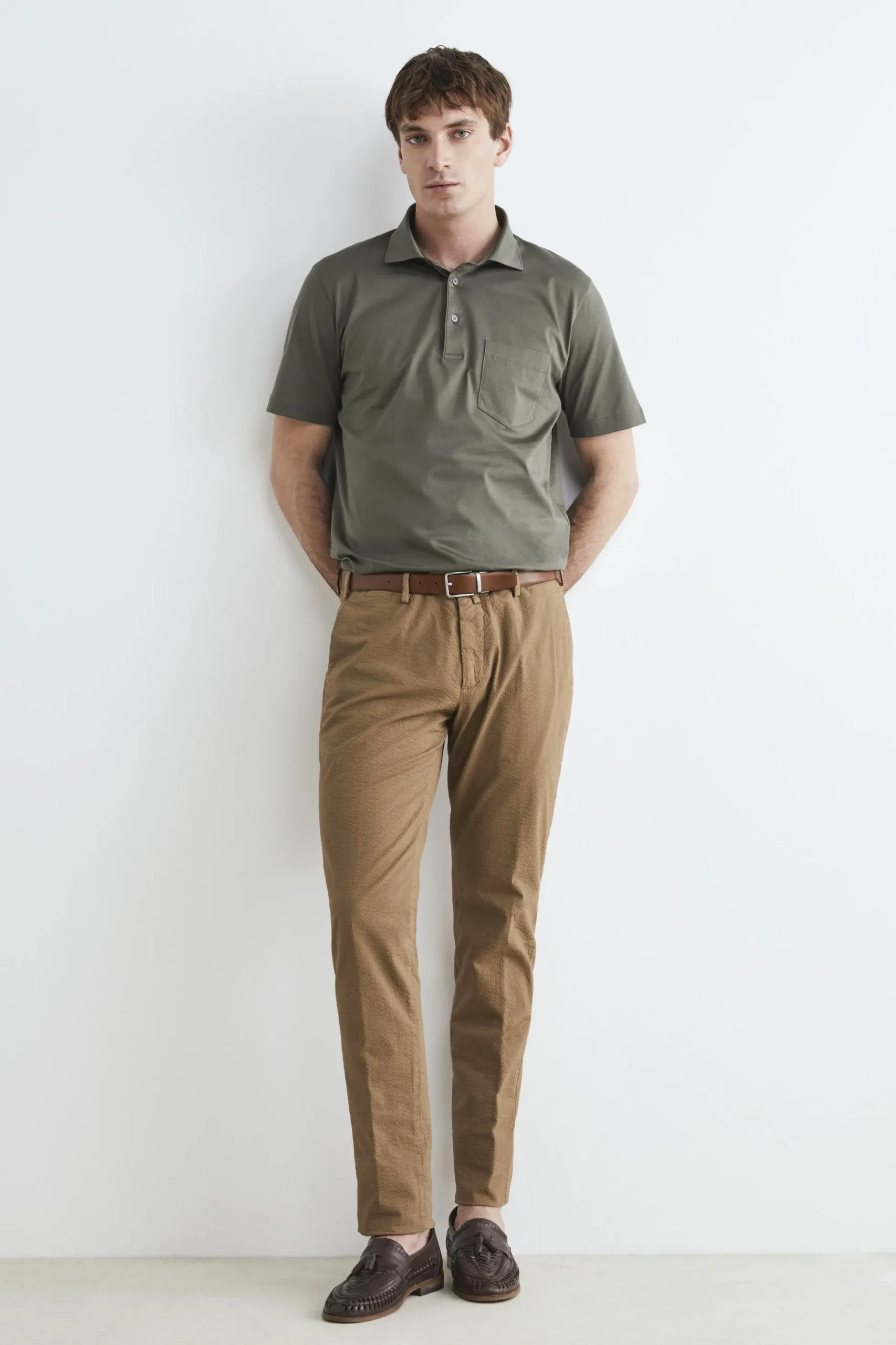 Pantaloni slim in cotone - NOCCIOLA