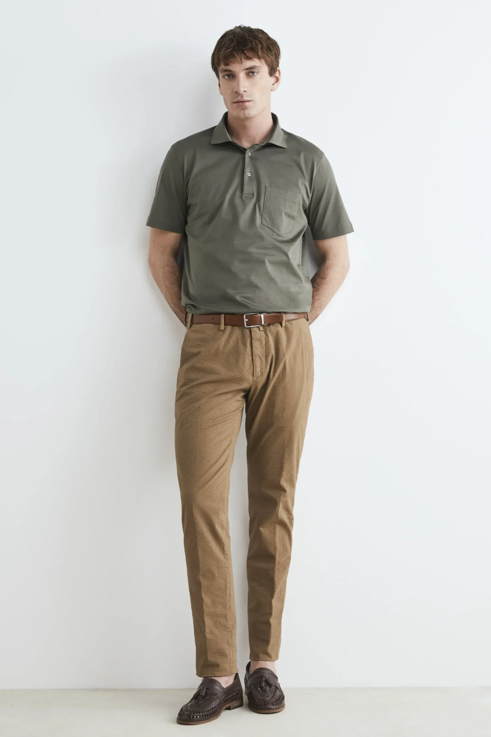 Pantaloni slim in cotone - NOCCIOLA
