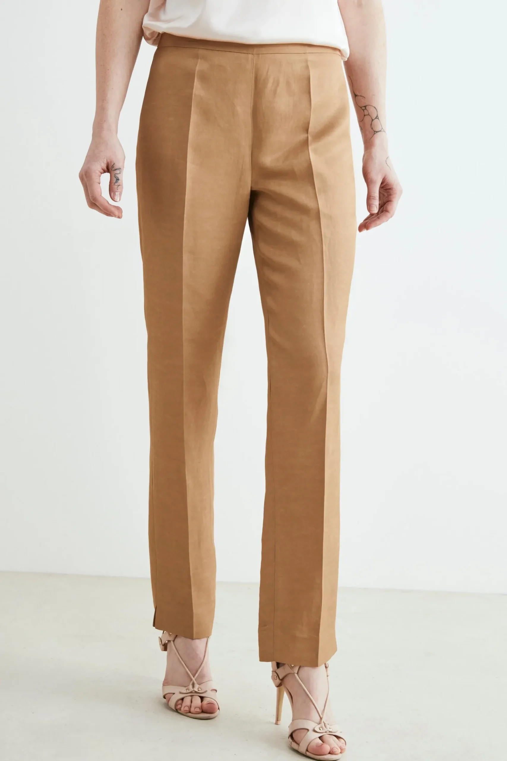 Pantaloni slim misto lino - KAKI
