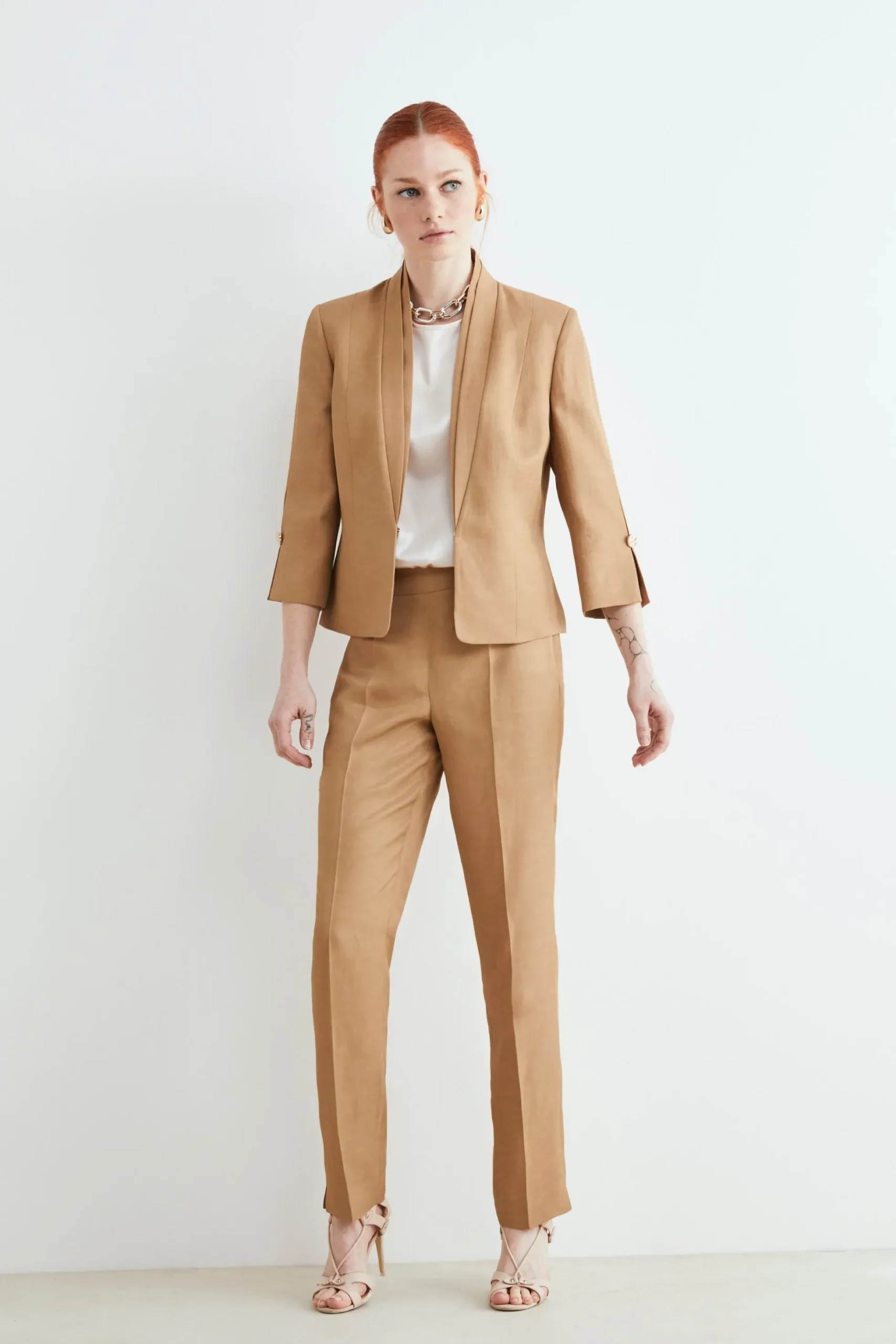 Pantaloni slim misto lino - KAKI