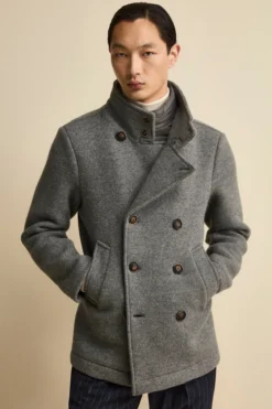 Peacoat Doppiopetto in Misto Lana con Pettorina - GRIGIO MELANGE