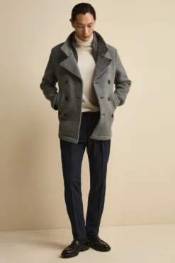 Peacoat Doppiopetto in Misto Lana con Pettorina - GRIGIO MELANGE