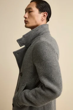 Peacoat Doppiopetto in Misto Lana con Pettorina - GRIGIO MELANGE