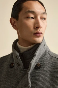 Peacoat Doppiopetto in Misto Lana con Pettorina - GRIGIO MELANGE