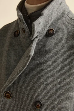Peacoat Doppiopetto in Misto Lana con Pettorina - GRIGIO MELANGE