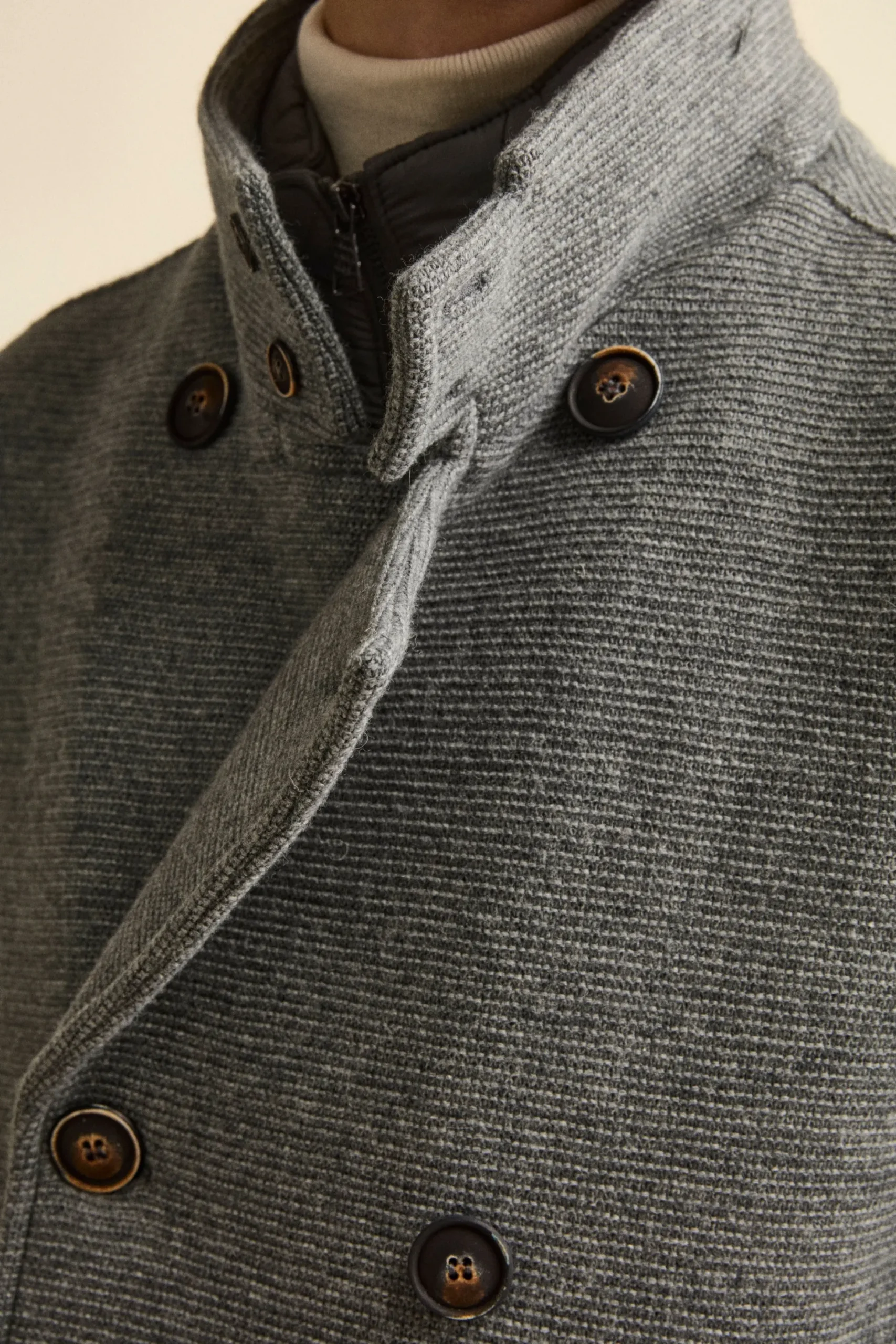 Peacoat Doppiopetto in Misto Lana con Pettorina - GRIGIO MELANGE