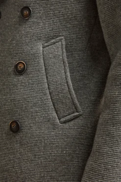 Peacoat Doppiopetto in Misto Lana con Pettorina - GRIGIO MELANGE