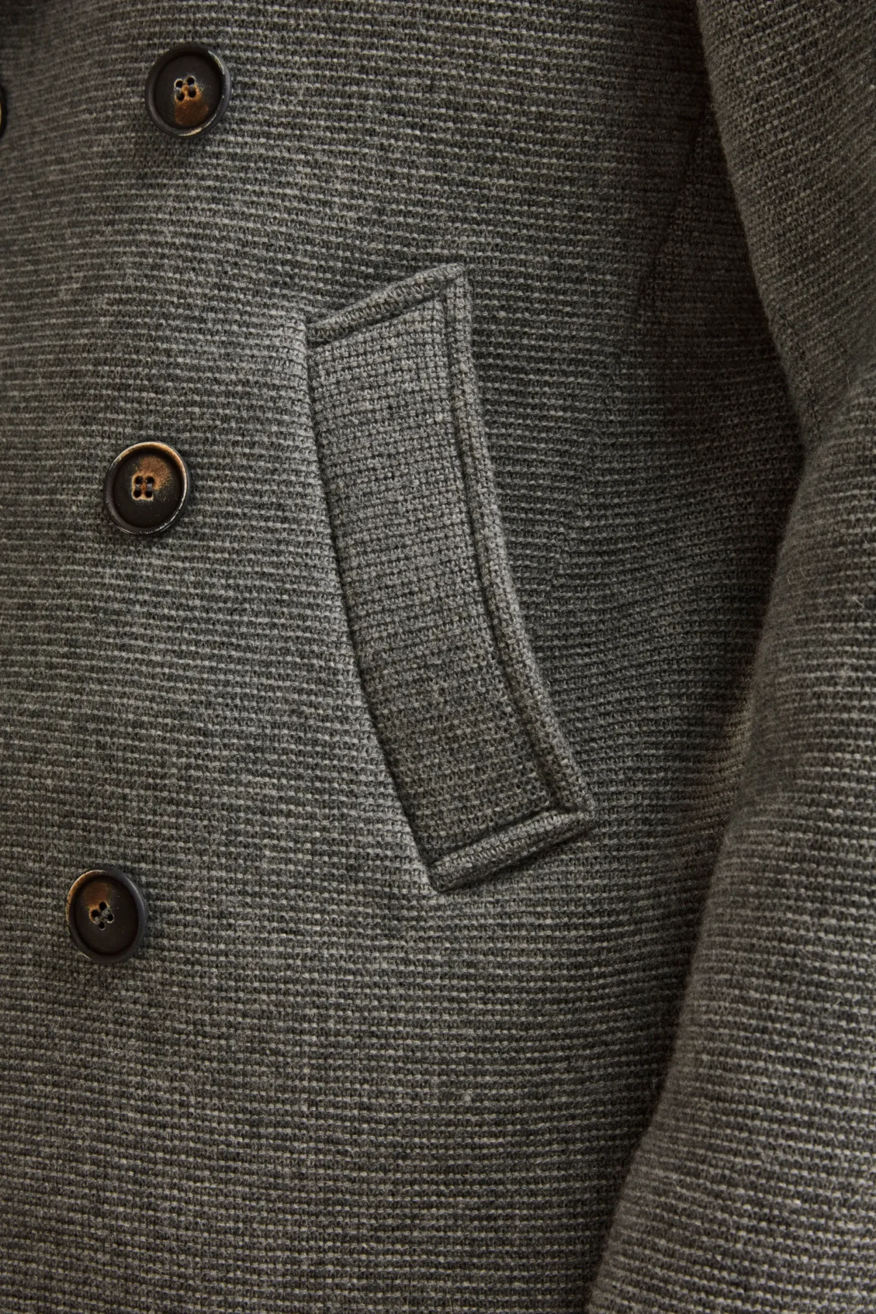 Peacoat Doppiopetto in Misto Lana con Pettorina - GRIGIO MELANGE