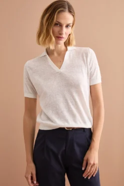 Polo Boxy Donna con Scollo a V - BIANCO