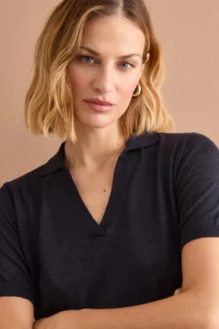 Polo Boxy Donna con Scollo a V - BLU