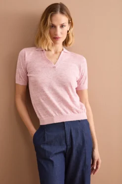 Polo Boxy Donna con Scollo a V - ROSA