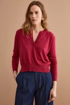 Polo Boxy Serafino in Cotone con Manica Lunga - BORDEAUX