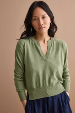 Polo Boxy Serafino in Cotone con Manica Lunga - VERDE MILITARE