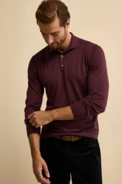 Polo con Bottoni in Seta e Cashmere - MELANZANA