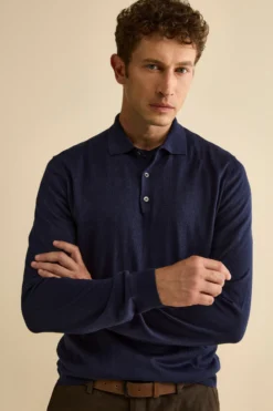 Polo con Bottoni in Seta e Cashmere - BLU NOTTE