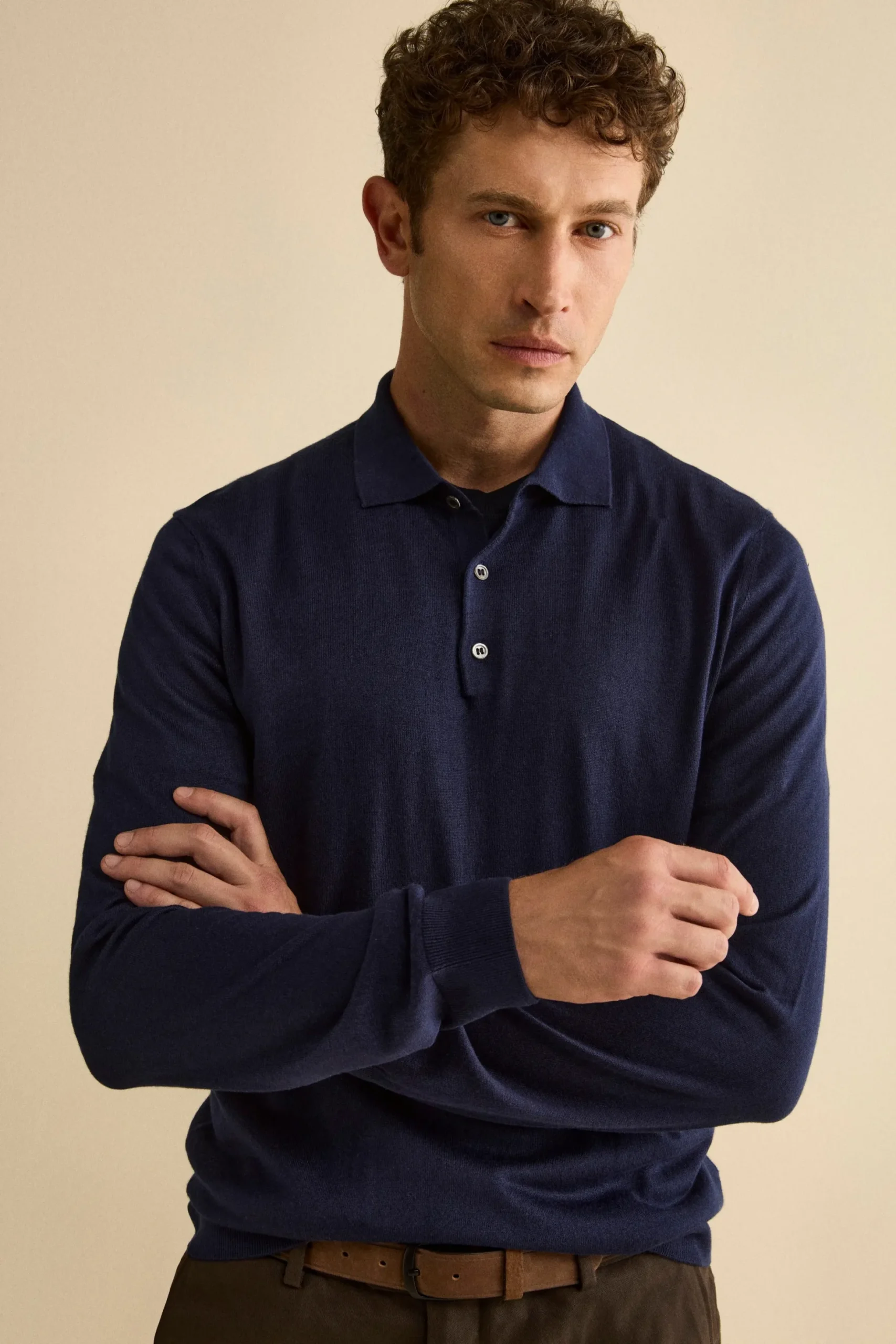 Polo con Bottoni in Seta e Cashmere - BLU NOTTE
