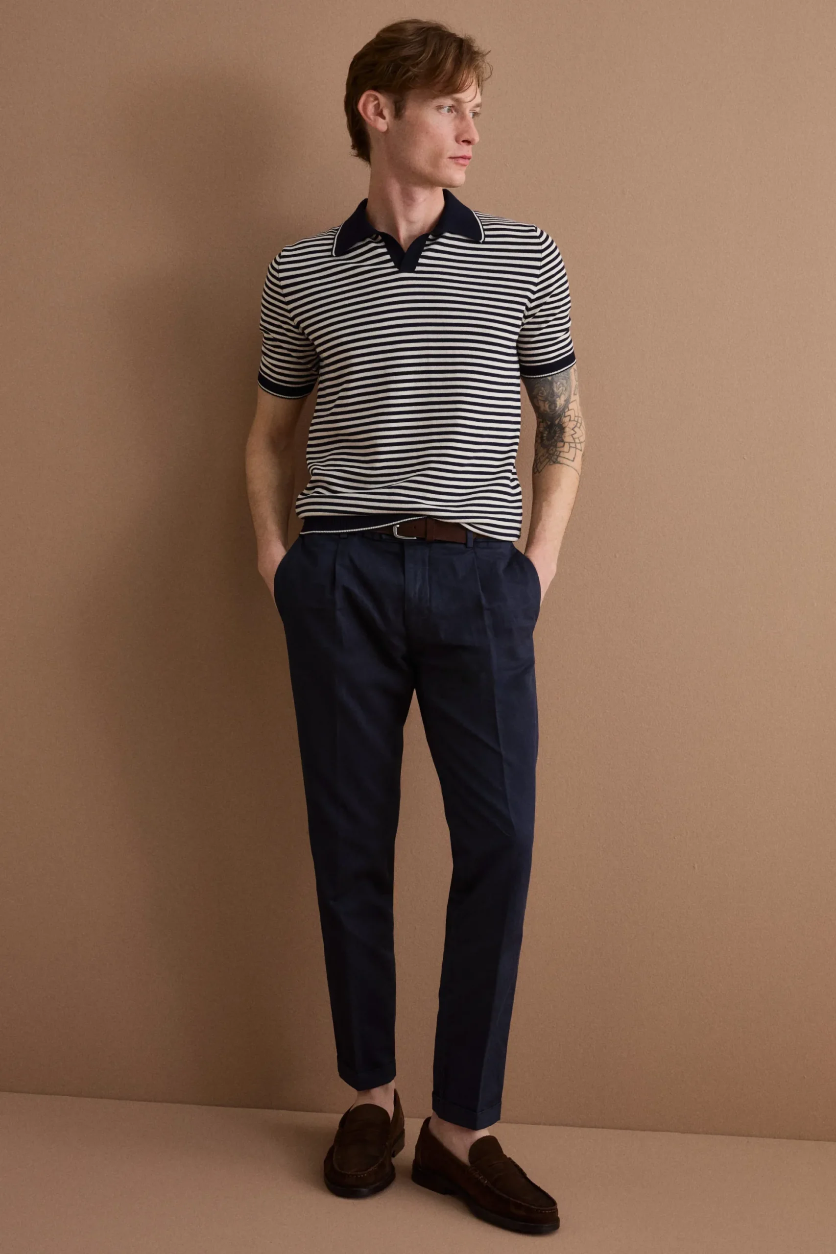 Polo Derby a Righe in Cotone Dry - BLU/PANNA