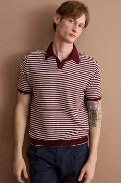 Polo Derby a Righe in Cotone Dry - BORDEAUX/PANNA
