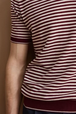 Polo Derby a Righe in Cotone Dry - BORDEAUX/PANNA