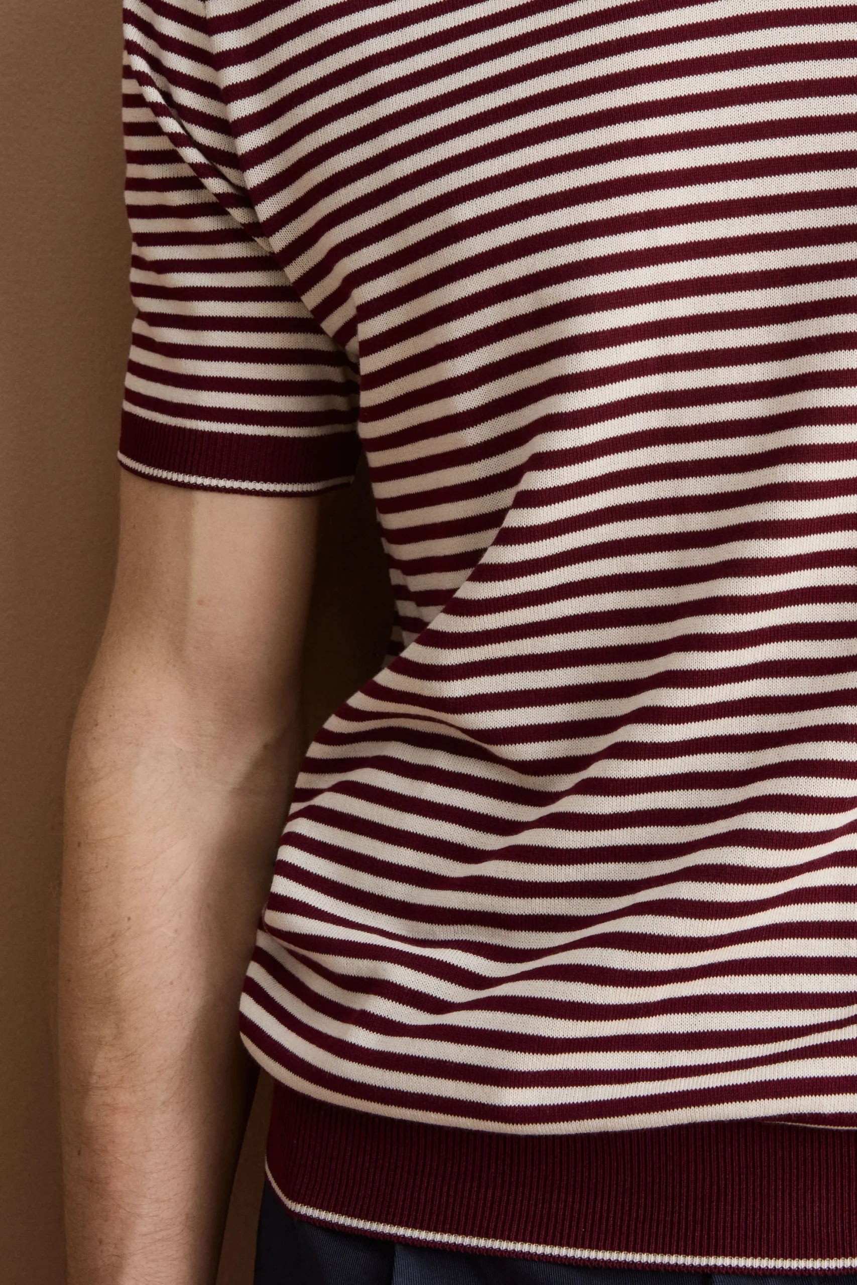 Polo Derby a Righe in Cotone Dry - BORDEAUX/PANNA