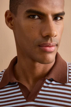 Polo Derby a Righe in Cotone Dry - MARRONE/AZZURRO