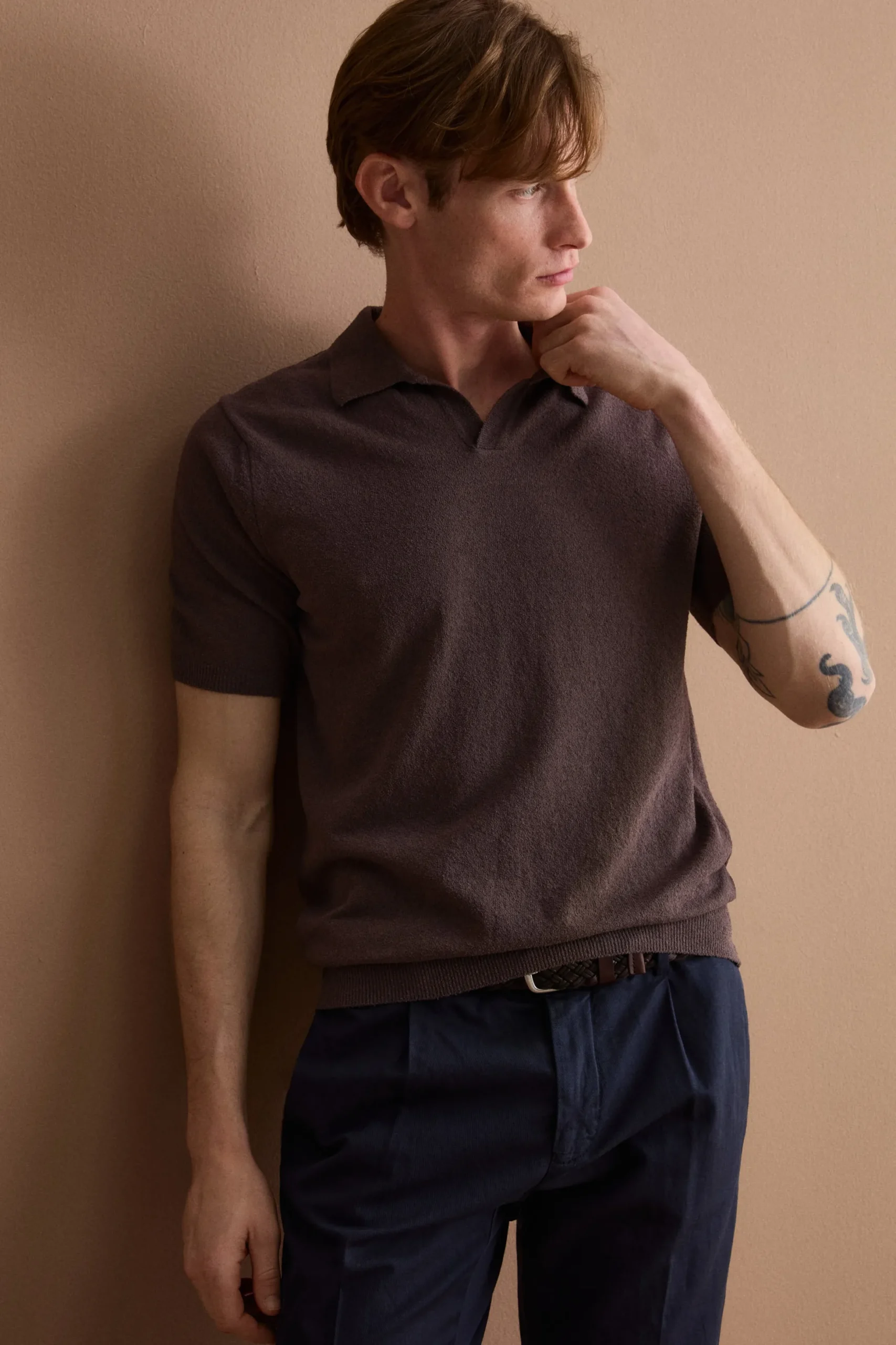 Polo Derby in Cotone Bouclé - MARRONE