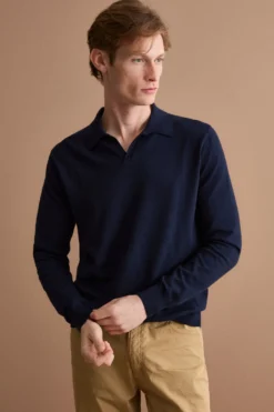 Polo Derby in Cotone con Manica Lunga - BLU