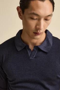 Polo derby in lana merino - BLU MARINE