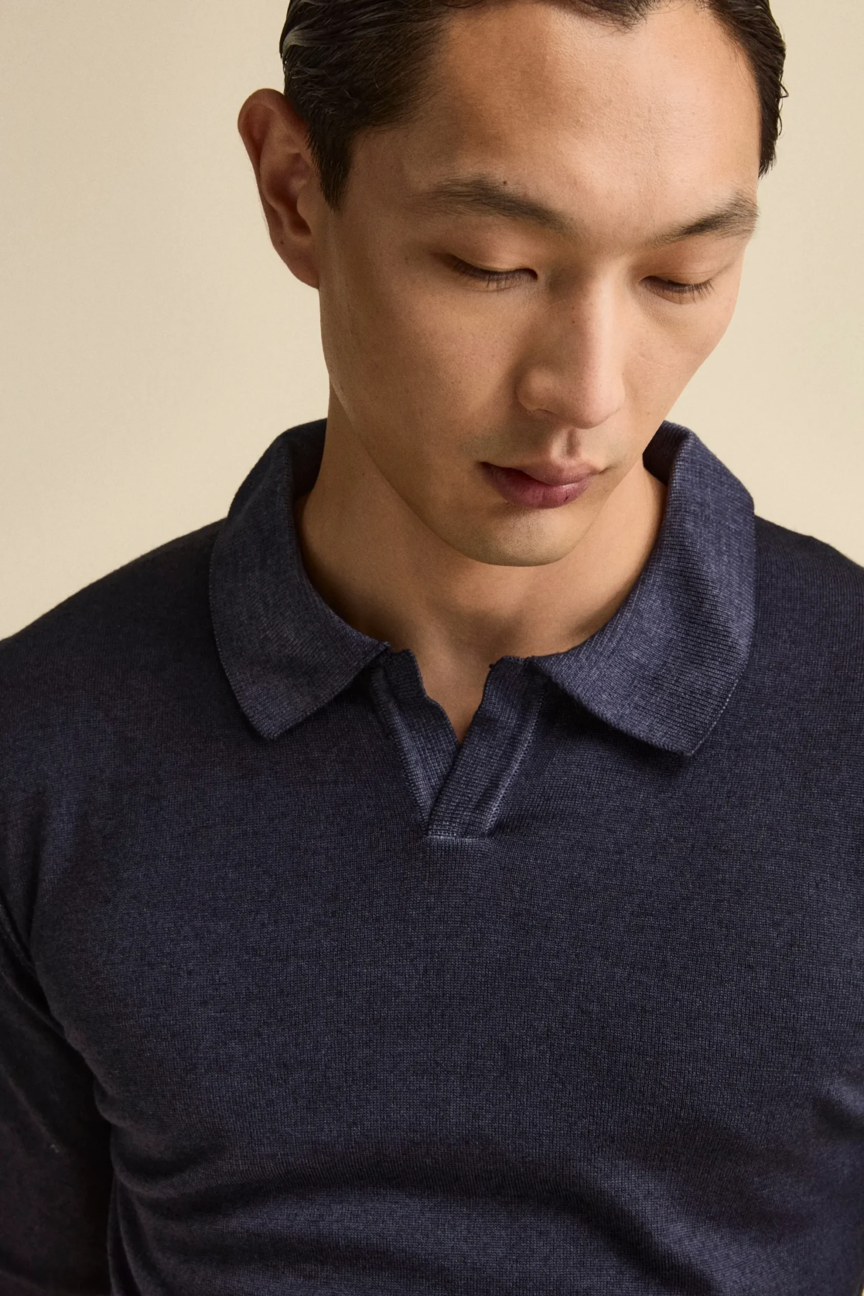 Polo derby in lana merino - BLU MARINE