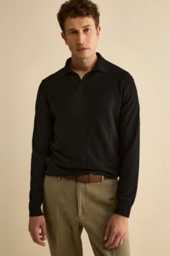 Polo Derby in Lana Merino con Toppe - NERO