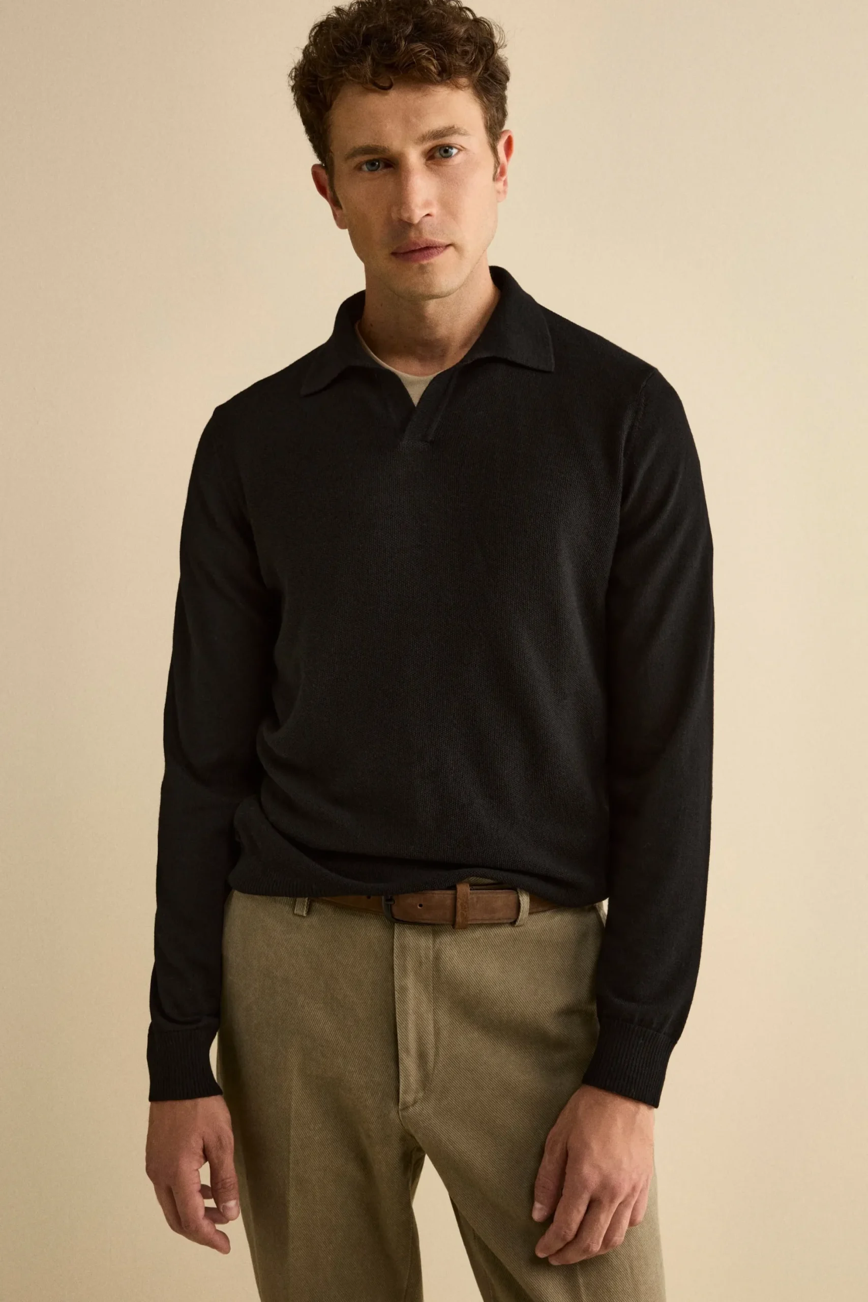 Polo Derby in Lana Merino con Toppe - NERO