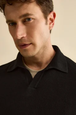 Polo Derby in Lana Merino con Toppe - NERO