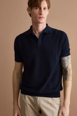 Polo Derby Mezza Manica a Coste in Cotone - BLU