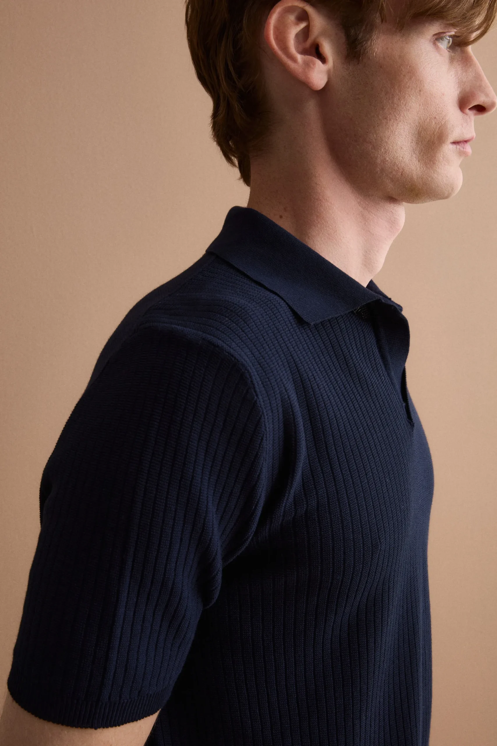 Polo Derby Mezza Manica a Coste in Cotone - BLU