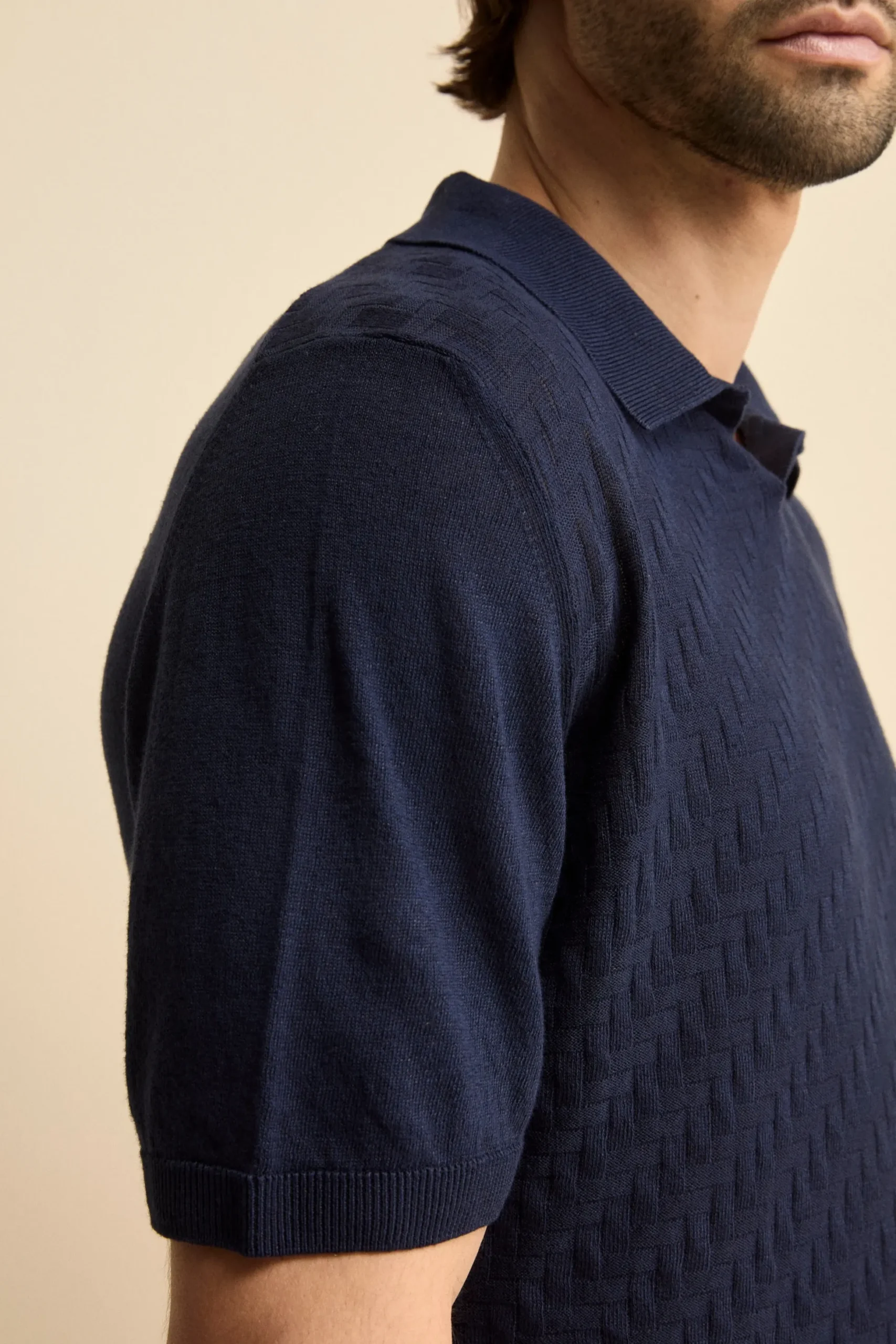 Polo Derby Mezza Manica in Misto Lino - NAVY