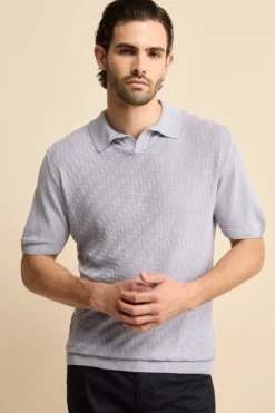 Polo Derby Mezza Manica in Misto Lino - AZZURRO