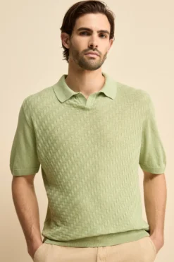 Polo Derby Mezza Manica in Misto Lino - VERDE PRATO