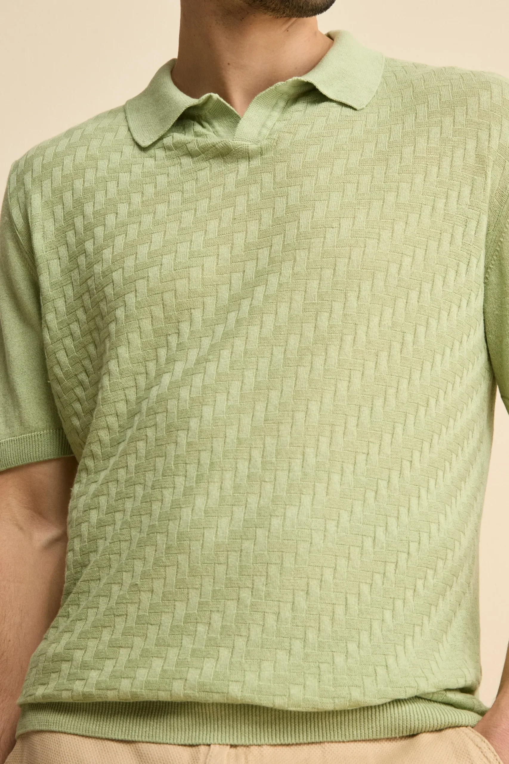 Polo Derby Mezza Manica in Misto Lino - VERDE PRATO