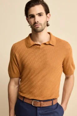 Polo Derby Mezza Manica in Misto Lino - NOCCIOLA