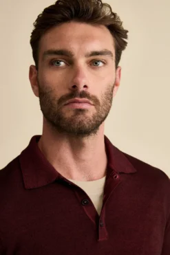 Polo in Maglia con Bottoni in Lana Merino - BORDEAUX